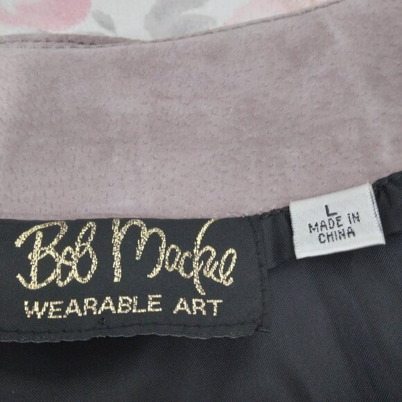 Bob Mackie | Embroidered Leather Suede Zip Front Jacket Taupe | Size L - Picture 6 of 7